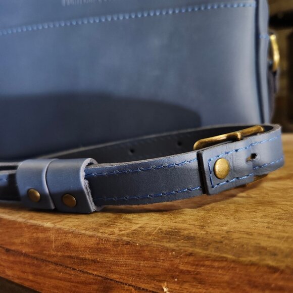 Portland Leather Large Camera Bag Purse Unicorn Smooth Indigo Blue Gray - Picture 7 of 11